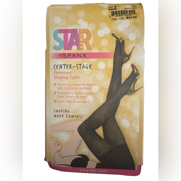 Spanx NWT Star Power Black Center Stage Diamond Patterned Shaping Tights Size B - Picture 1 of 11